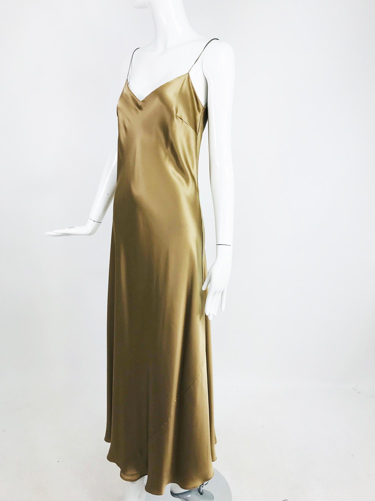 Ralph Lauren Bias Cut Gold Silk Satin Long Slip dress 6
