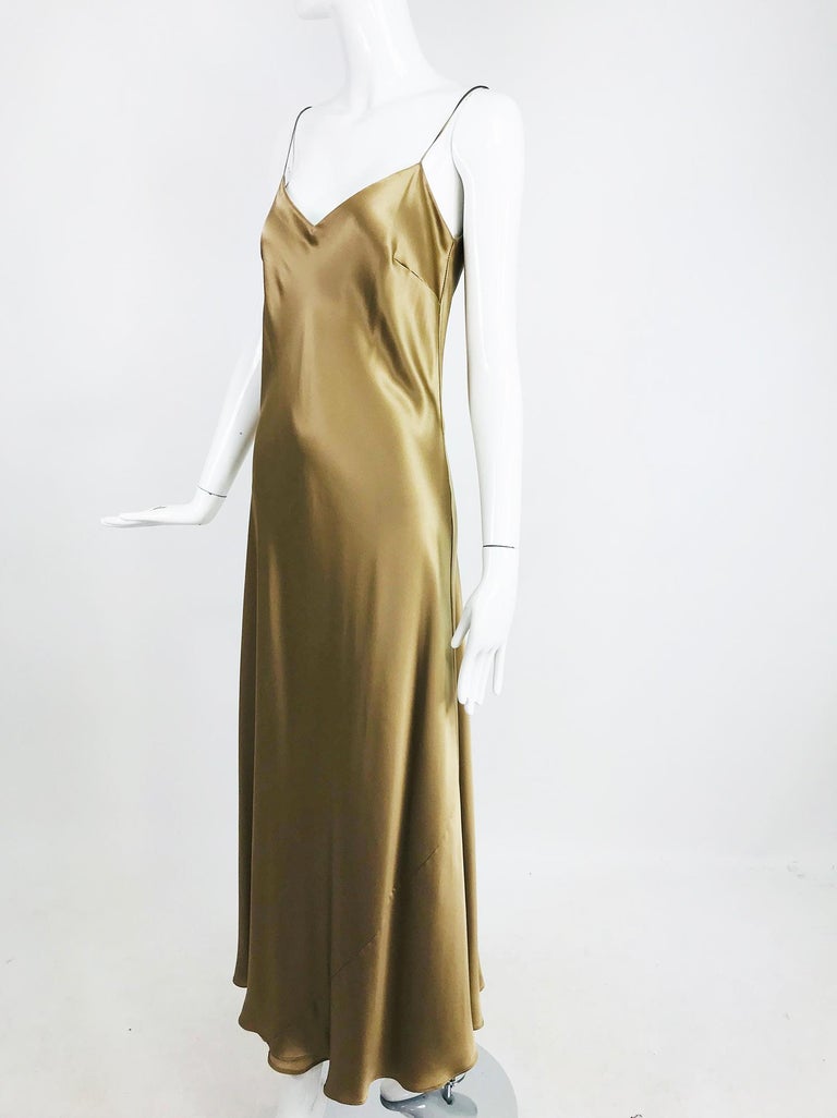 Ralph Lauren Bias Cut Gold Silk Satin Long Slip dress at 1stDibs | gold ...