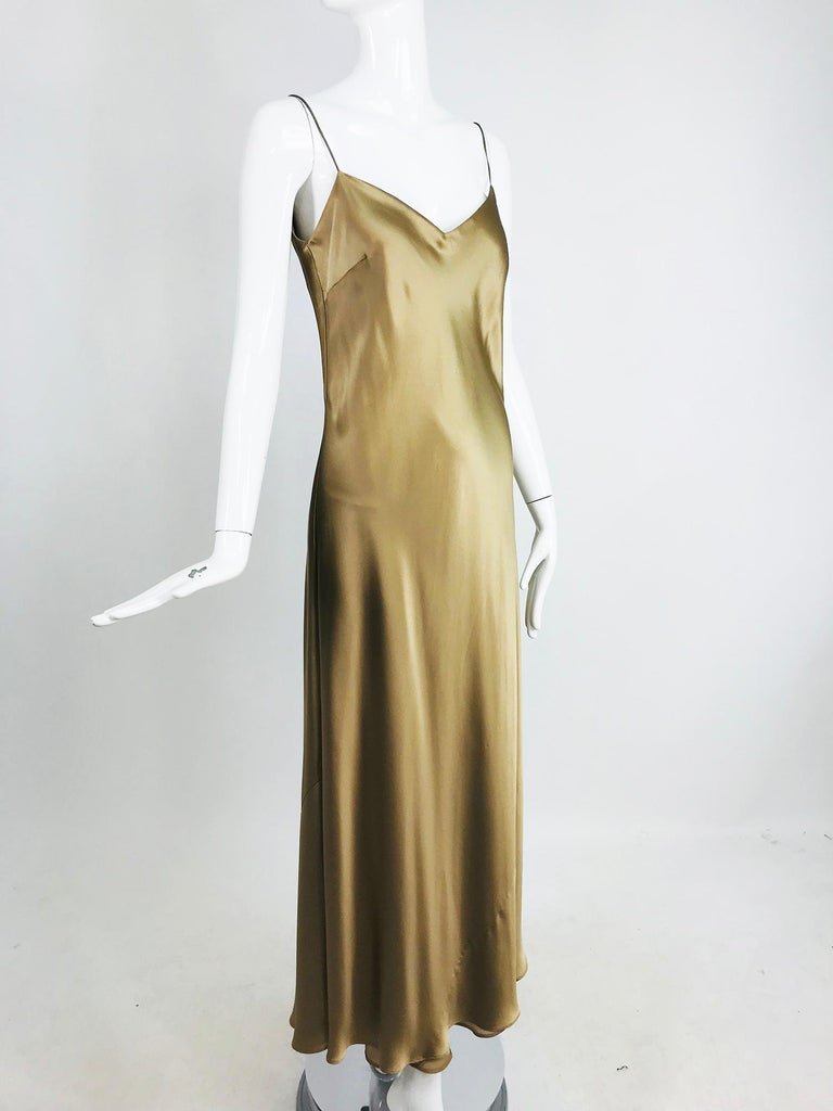 Ralph Lauren Bias Cut Gold Silk Satin Long Slip Dress At 1stdibs Gold Silk Slip Dress Gold