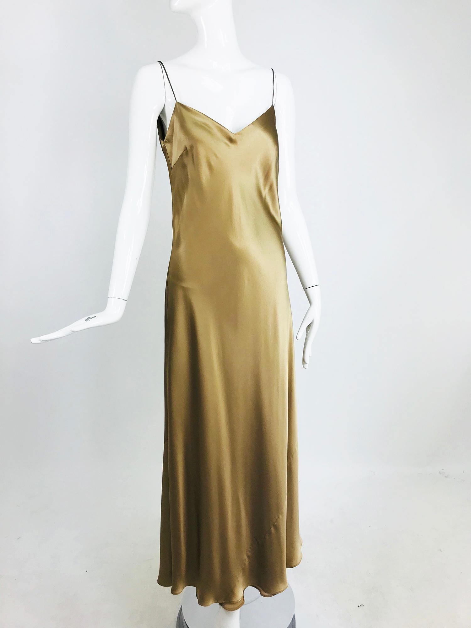 gold silk slip dress