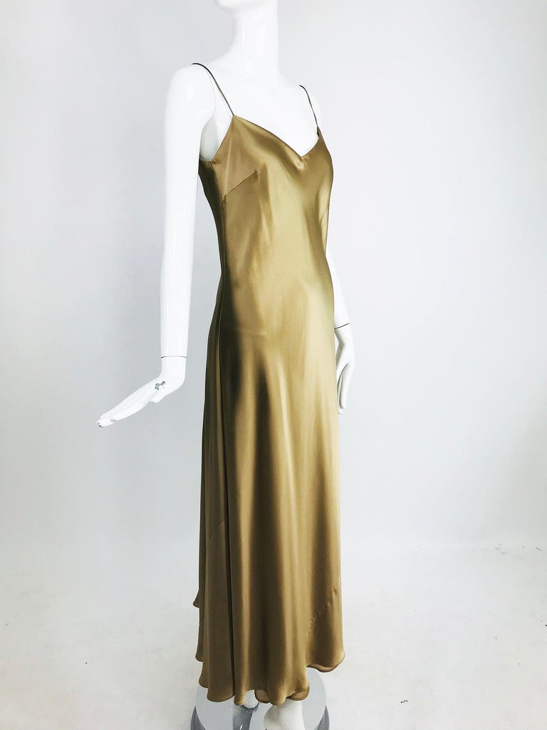 Ralph Lauren Bias Cut Gold Silk Satin Long Slip dress at 1stDibs | gold ...