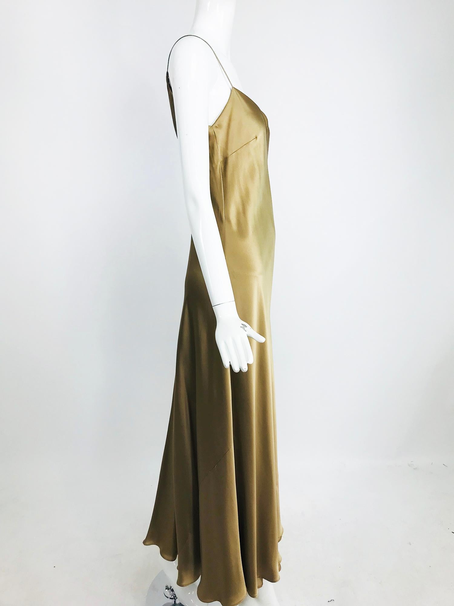 Ralph Lauren Bias Cut Gold Silk Satin Long Slip dress In Good Condition In West Palm Beach, FL