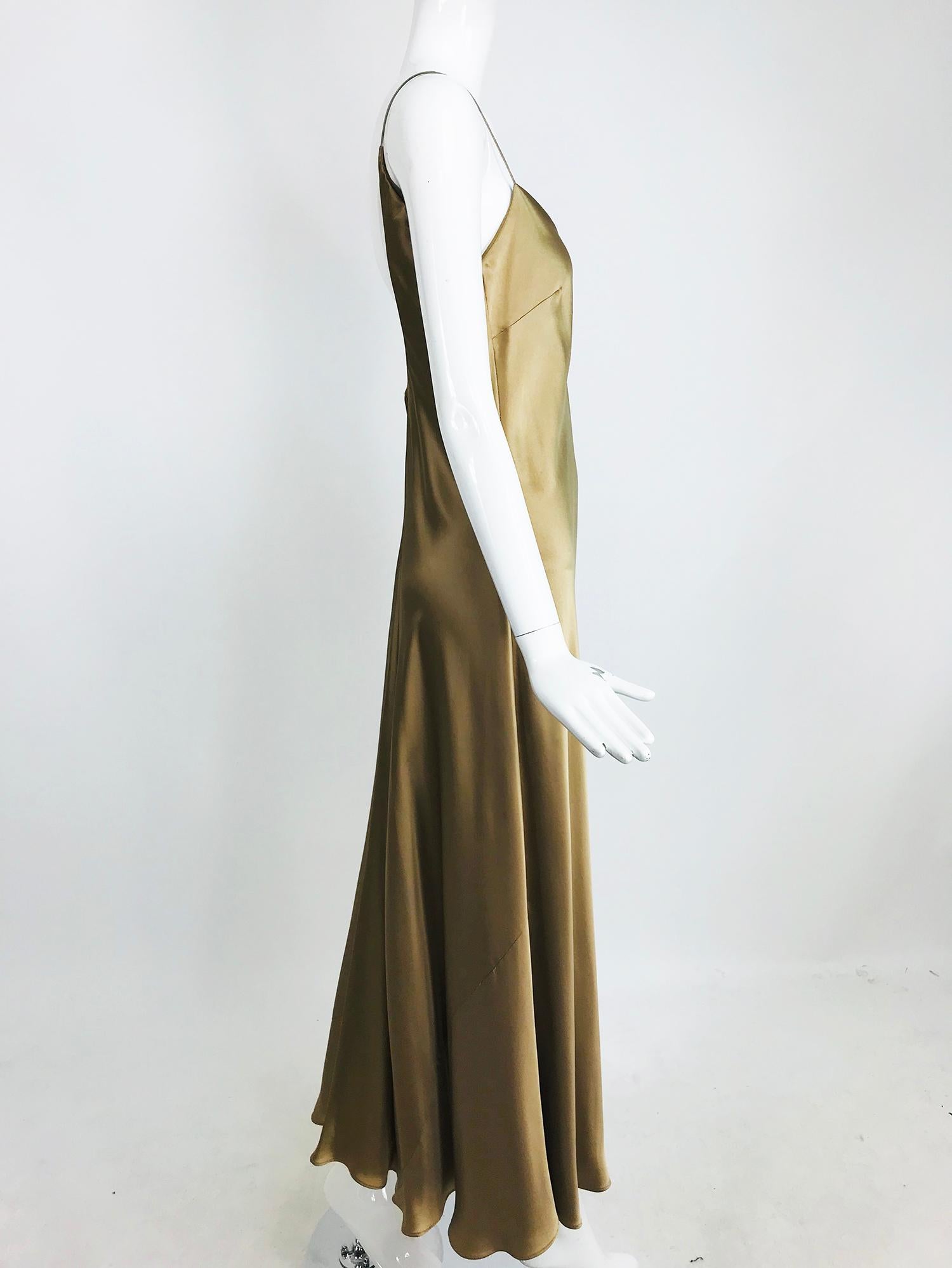 Women's Ralph Lauren Bias Cut Gold Silk Satin Long Slip dress