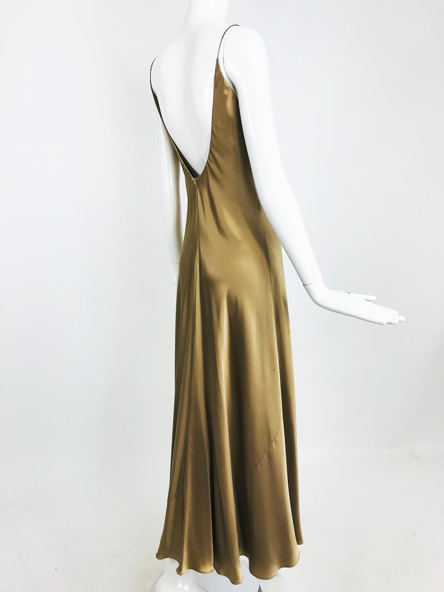 Ralph Lauren Bias Cut Gold Silk Satin Long Slip dress 1