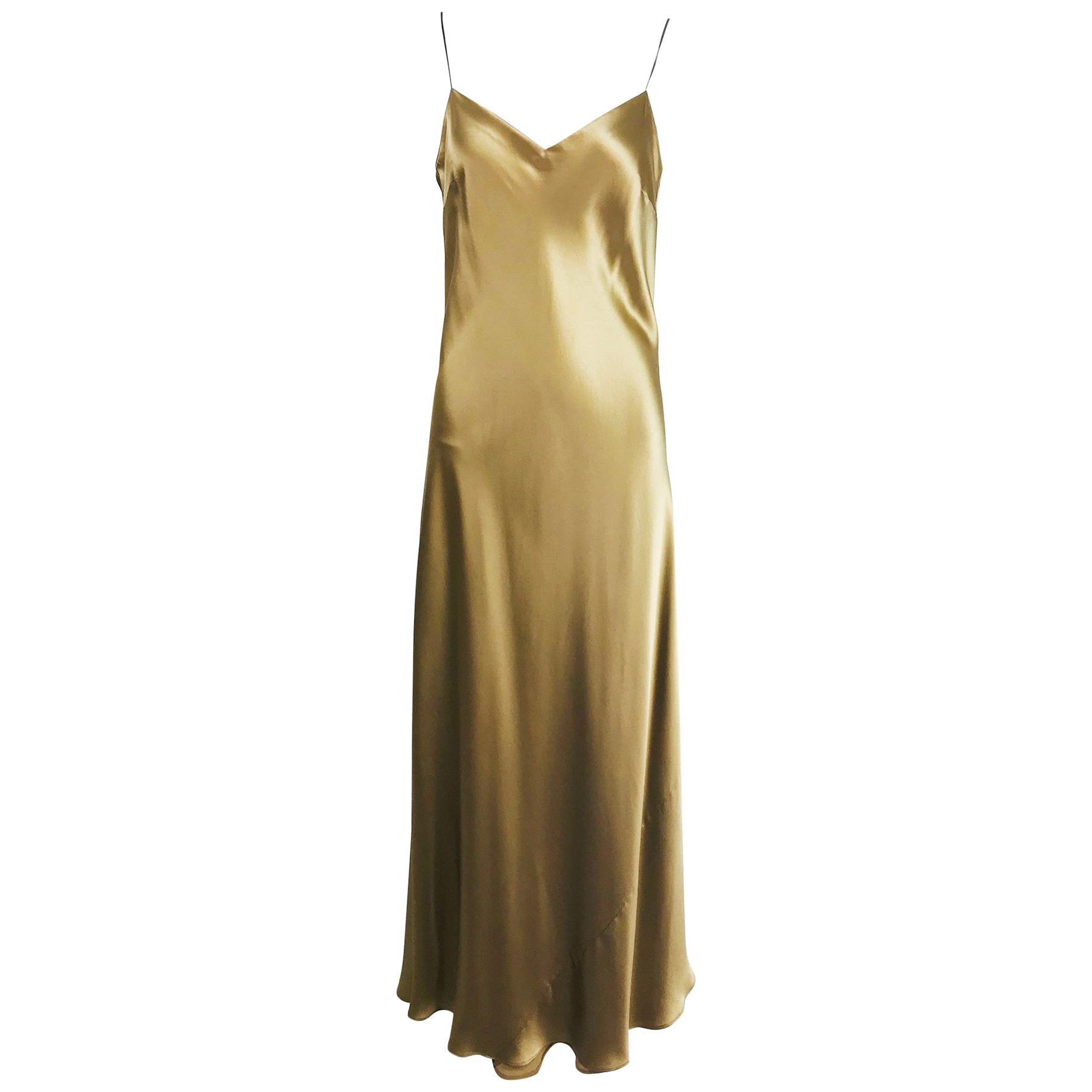 Ralph Lauren Bias Cut Gold Silk Satin Long Slip dress