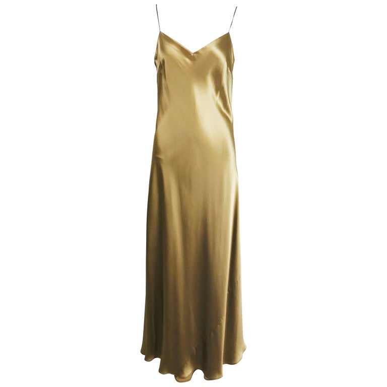 Ralph Lauren Bias Cut Gold Silk Satin Long Slip dress at 1stDibs | gold  silk slip dress, gold silk dress, gold silk long dress