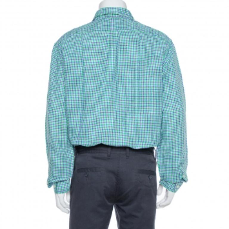 Ralph Lauren Bicolor Linen Checkered Button Front Shirt XL For Sale 1