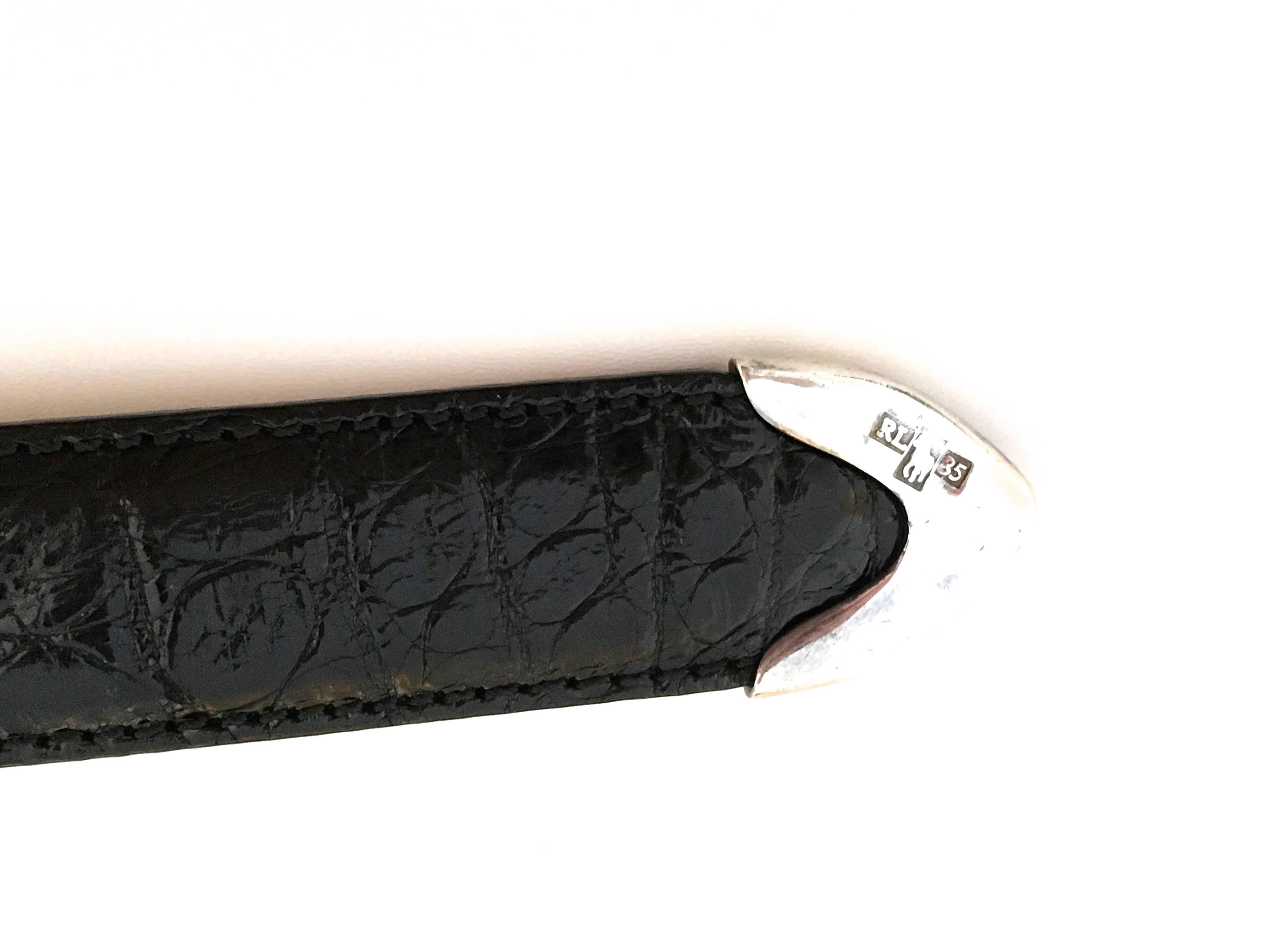 Ralph Lauren Black Alligator Belt - Sterling Silver Buckle - Size 95 / 80 For Sale 4