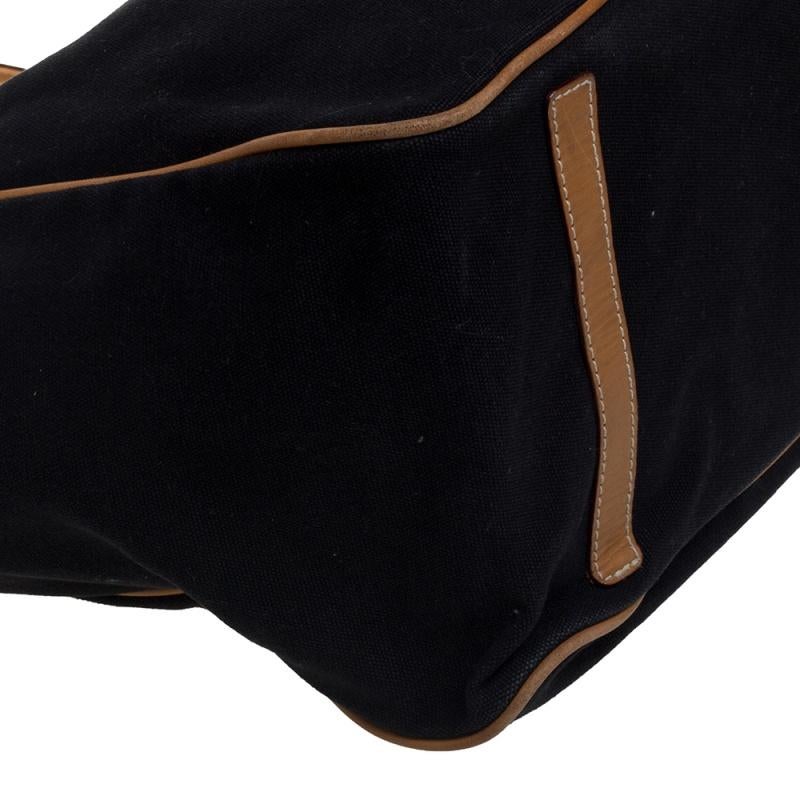 Ralph Lauren Black/Brown Leather Canvas Shopper Tote In Good Condition In Dubai, Al Qouz 2