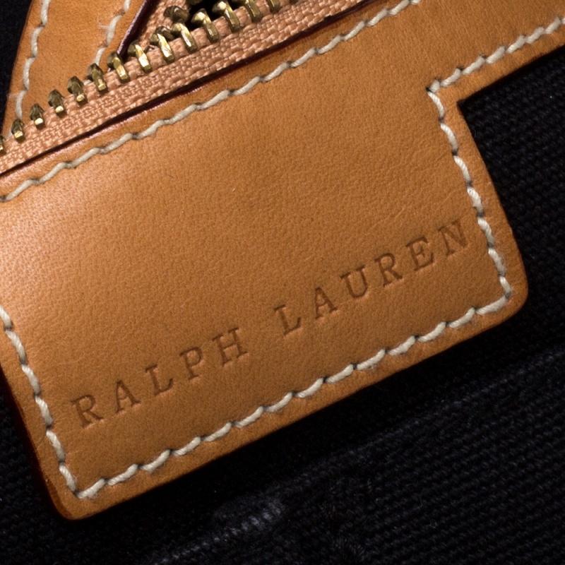 Ralph Lauren Black/Brown Leather Canvas Shopper Tote 2