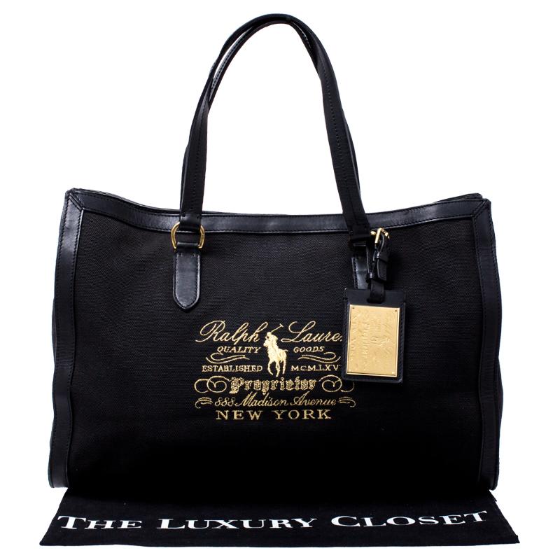 Ralph Lauren Black Canvas and Leather Shopper Tote 4