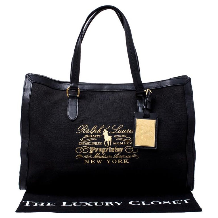 Ralph Lauren Black Canvas and Leather Shopper Tote at 1stDibs