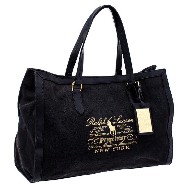 Beskatning Fryse robot Ralph Lauren Black Canvas and Leather Shopper Tote at 1stDibs