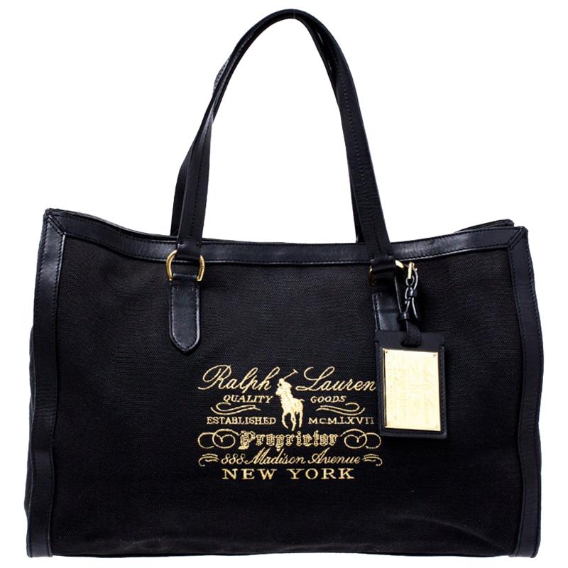 Ralph Lauren Black Canvas and Leather Shopper Tote at 1stDibs