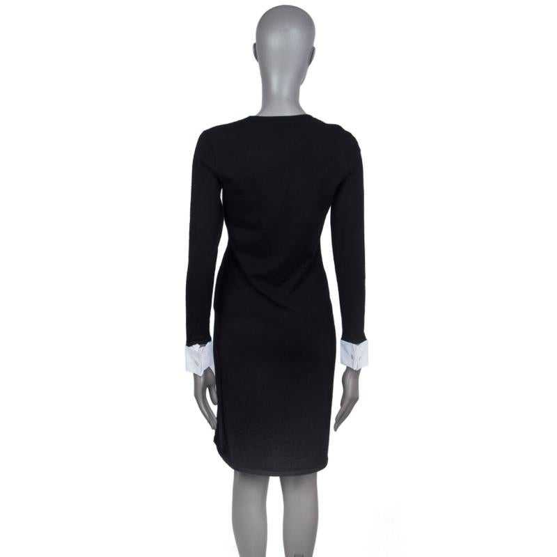 Black RALPH LAUREN black cashmere WHITE CUFF KNIT Dress M For Sale