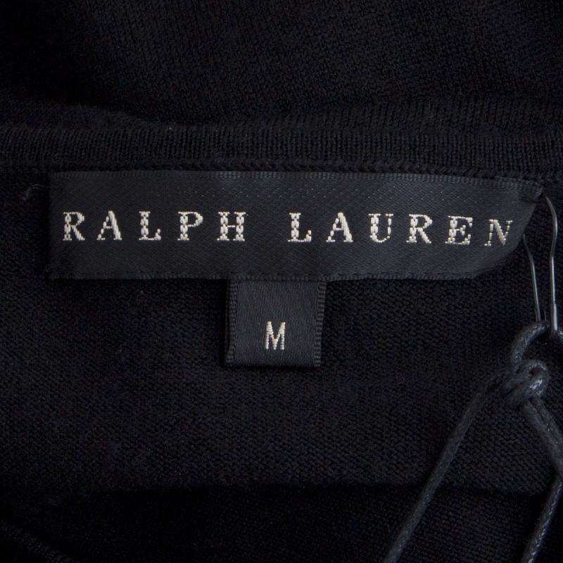 RALPH LAUREN black cashmere WHITE CUFF KNIT Dress M In Excellent Condition For Sale In Zürich, CH