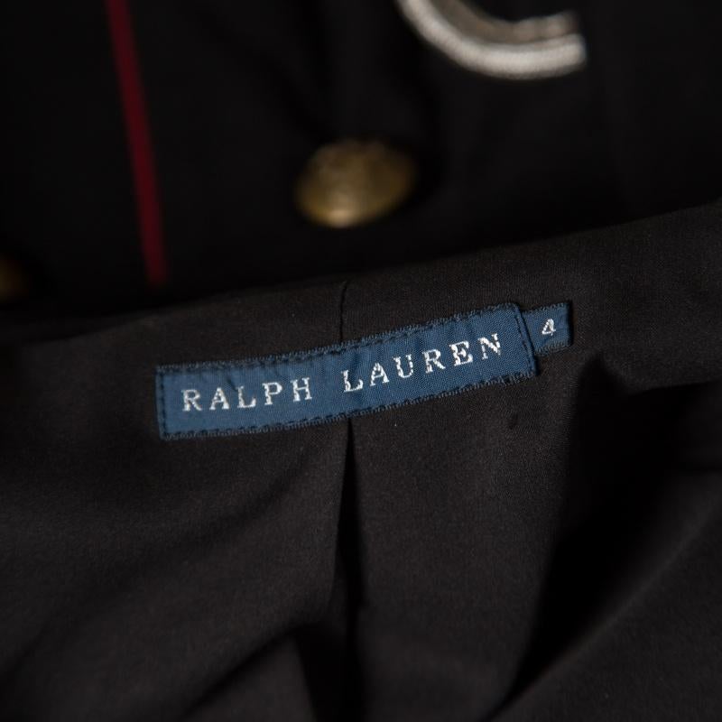 Ralph Lauren Black Cotton Twill Metallic Cord Embellished Military Jacket S 2