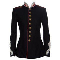 Ralph Lauren Black Cotton Twill Metallic Cord Embellished Military Jacket S