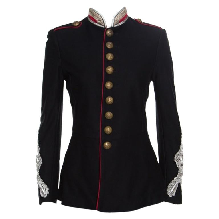 Ralph Lauren Black Cotton Twill Metallic Cord Embellished Military Jacket S