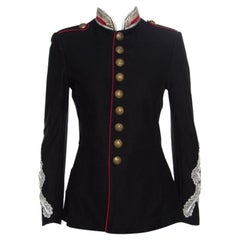 Ralph Lauren Black Cotton Twill Metallic Cord Embellished Military Jacket S