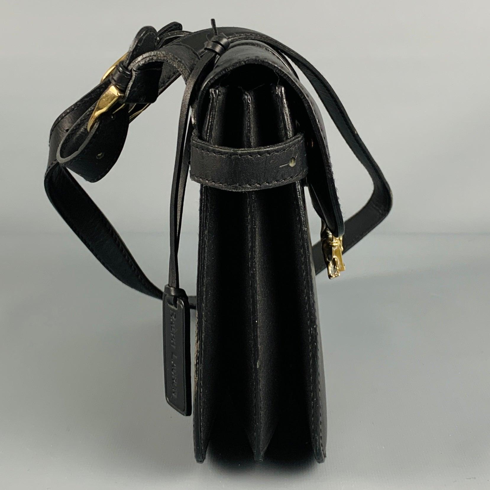 RALPH LAUREN Black Equestrian Leather Shoulder Bag Handbag In Good Condition For Sale In San Francisco, CA
