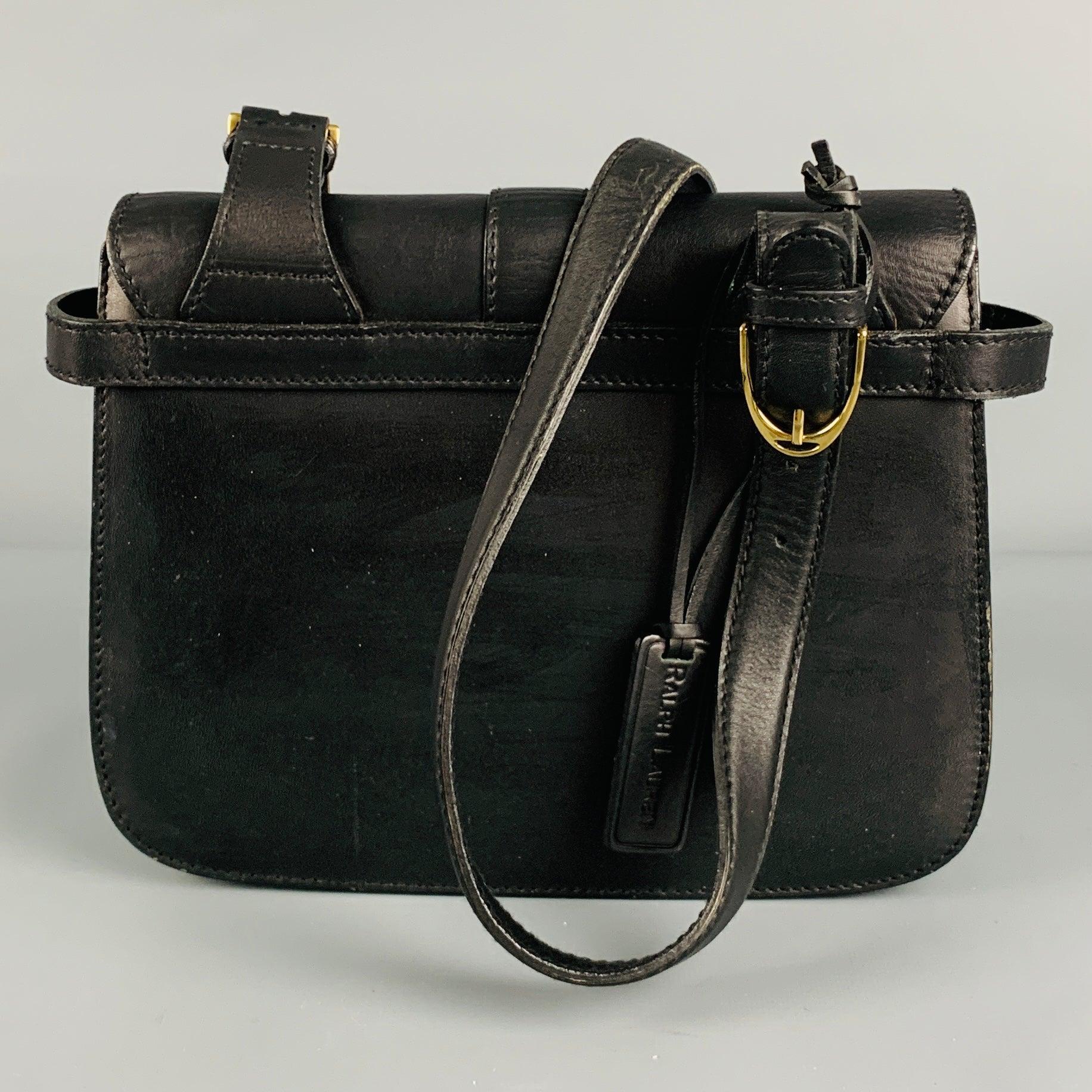 Men's RALPH LAUREN Black Equestrian Leather Shoulder Bag Handbag For Sale