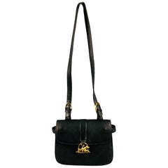 RALPH LAUREN Black Equestrian Leather Shoulder Bag Handbag