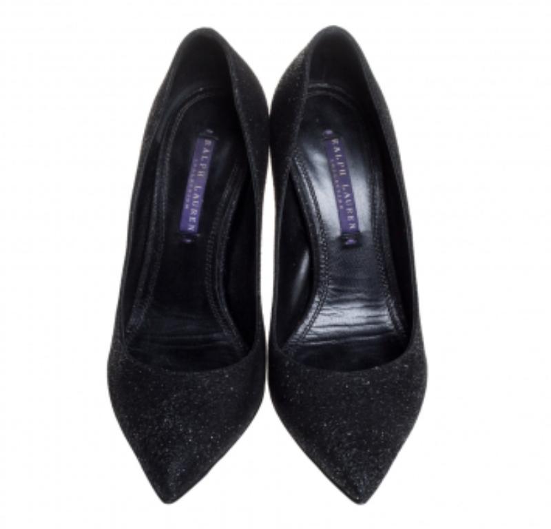 Ralph Lauren Black Glitter Pointed Toe Pumps Size 37 In Fair Condition For Sale In Dubai, Al Qouz 2