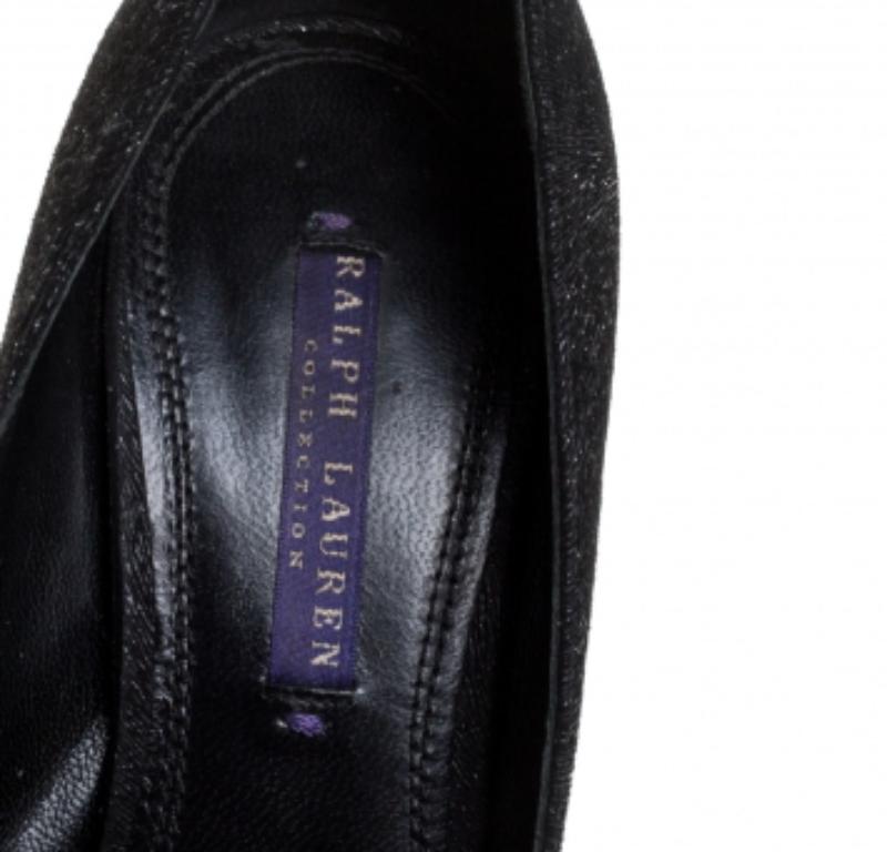 Ralph Lauren Black Glitter Pointed Toe Pumps Size 37 For Sale 1