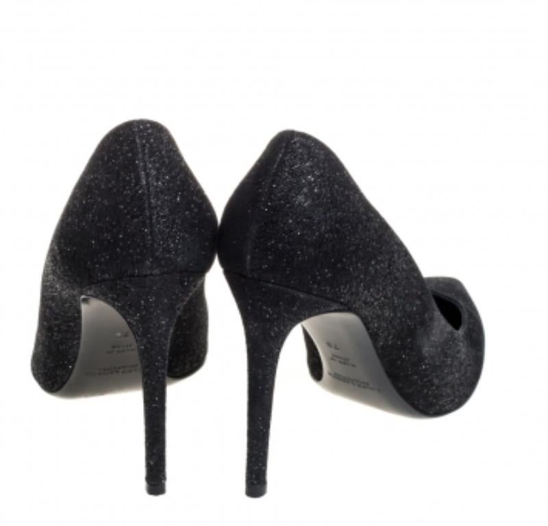 Ralph Lauren Black Glitter Pointed Toe Pumps Size 37 For Sale 2