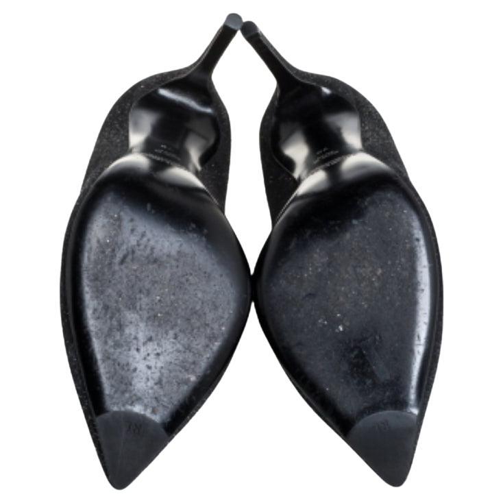 Ralph Lauren Black Glitter Pointed Toe Pumps Size 37 For Sale 3