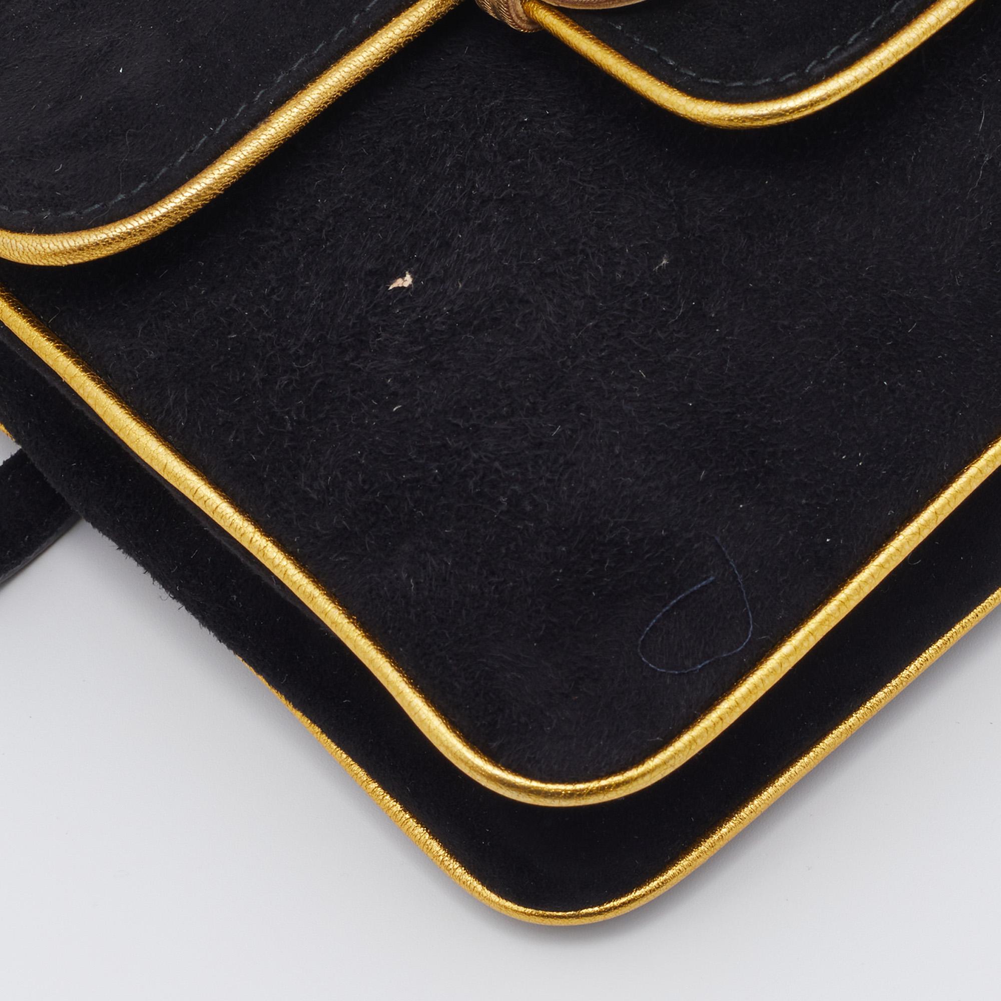 Ralph Lauren Black/Gold Suede And Leather Embellished Flap Shoulder Bag 4
