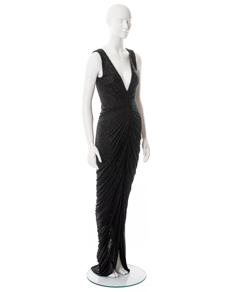 Ralph Lauren black hand beaded evening dress, fw 2013 For Sale at
