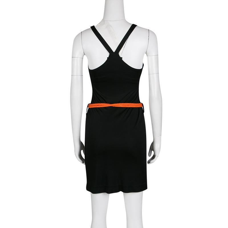 Ralph Lauren Black Knit Contrast Rope Belt Detail Tank Dress S (Schwarz)