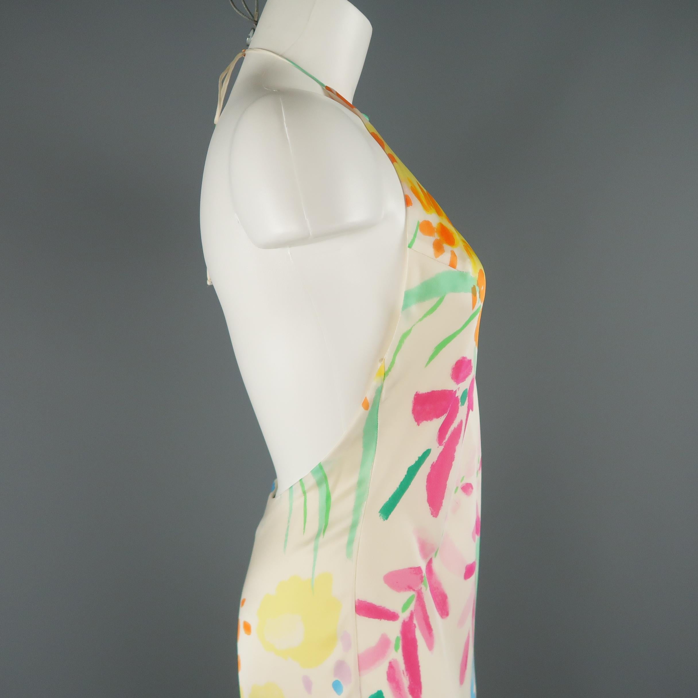 Women's RALPH LAUREN Black Label 6 Cream Multi-Color Watercolor Floral Silk Dress Gown