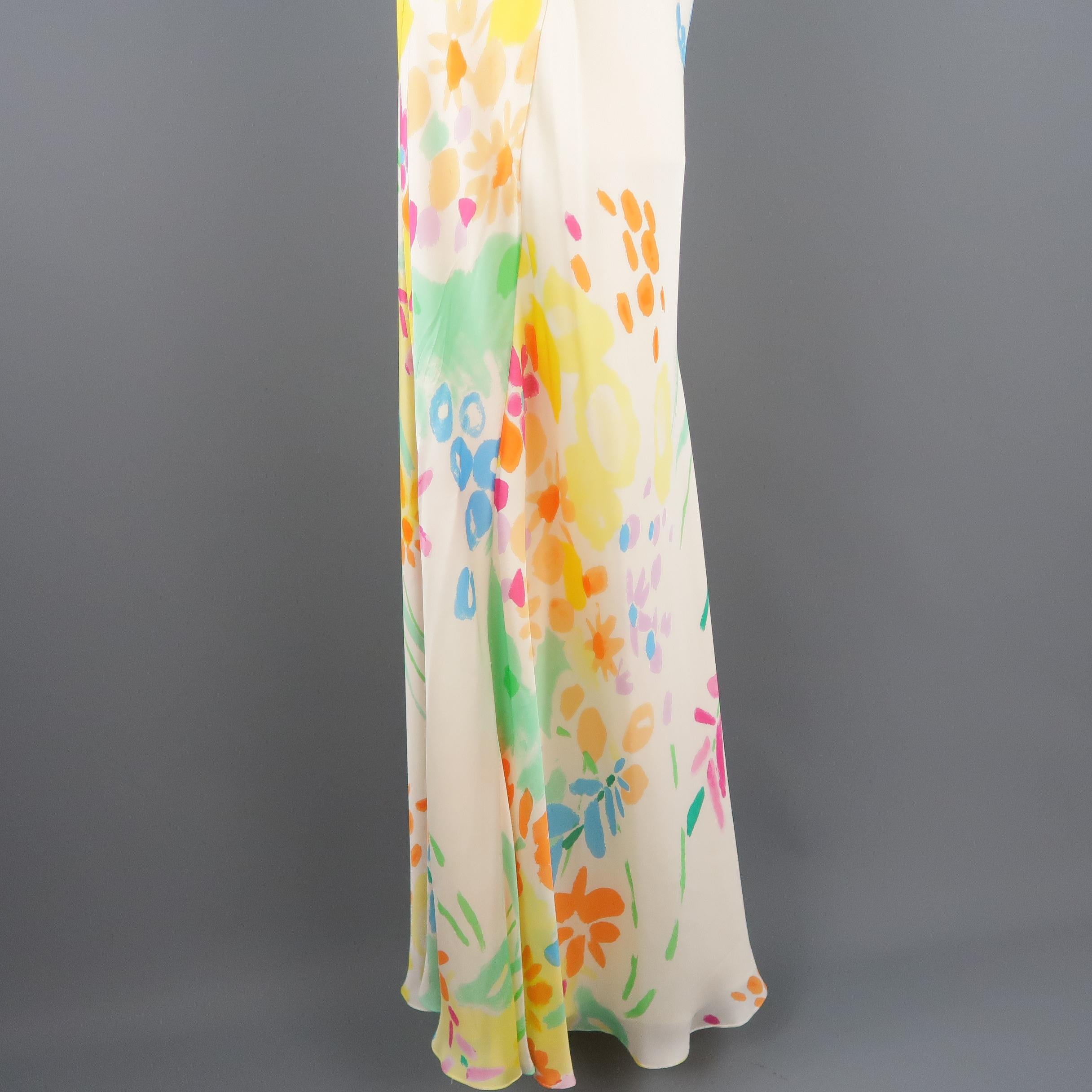 RALPH LAUREN Black Label 6 Cream Multi-Color Watercolor Floral Silk Dress Gown 1