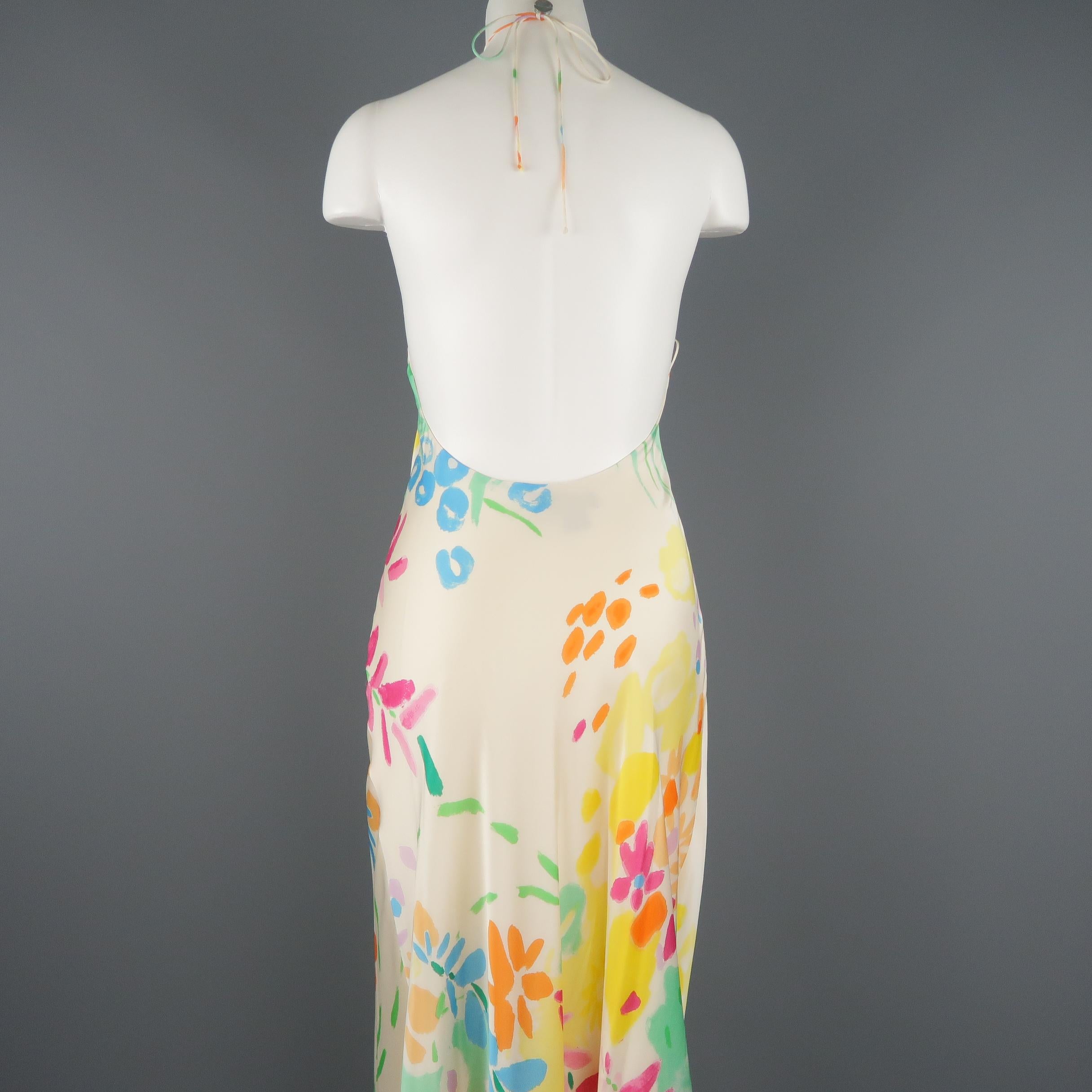 RALPH LAUREN Black Label 6 Cream Multi-Color Watercolor Floral Silk Dress Gown 2