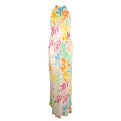 RALPH LAUREN Black Label 6 Cream Multi-Color Watercolor Floral Silk Dress Gown
