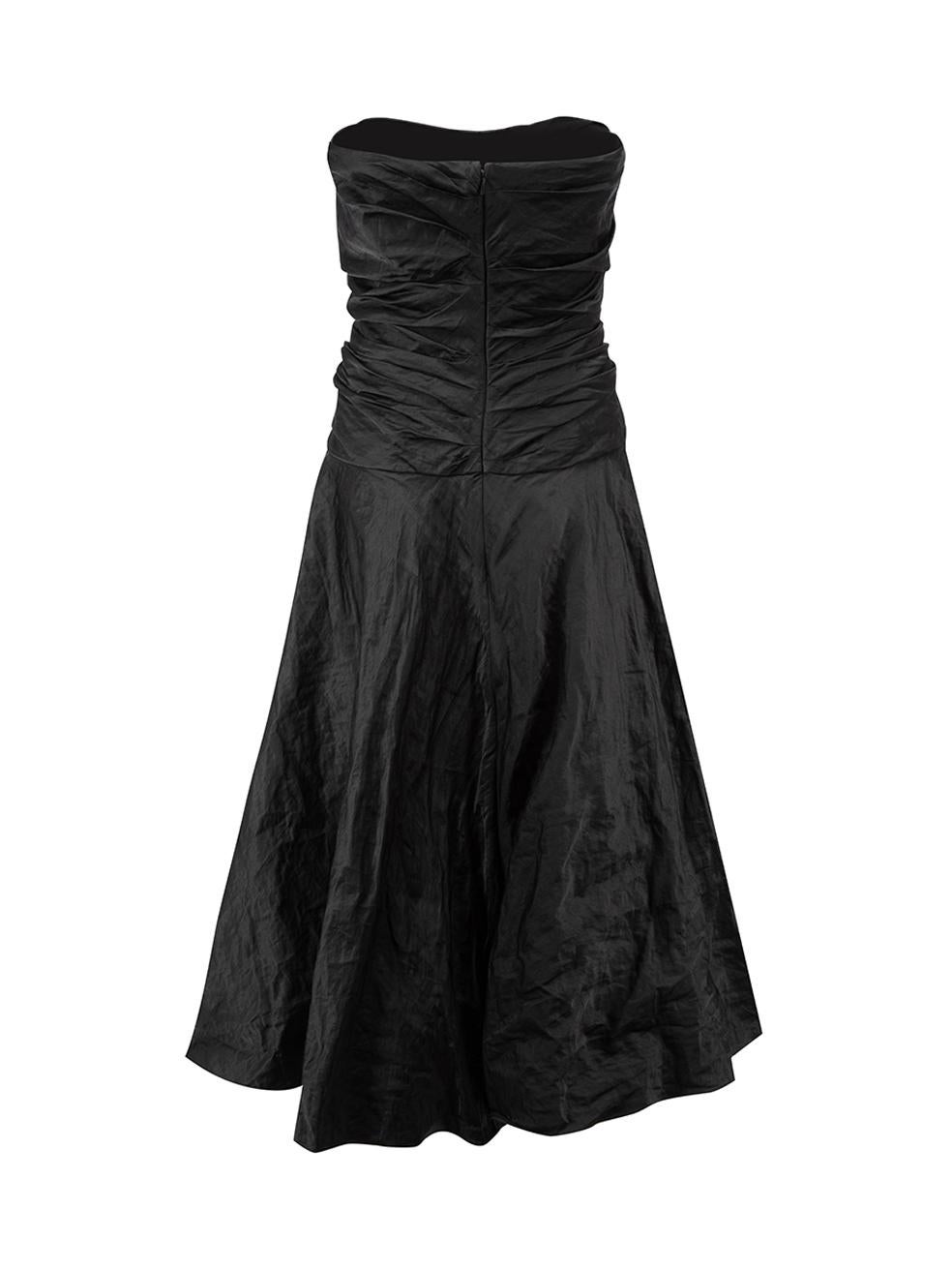 Ralph Lauren Black Label Black Cotton Ruched Strapless Midi Dress Size S In Good Condition In London, GB