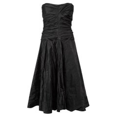 Used Ralph Lauren Black Label Black Cotton Ruched Strapless Midi Dress Size S
