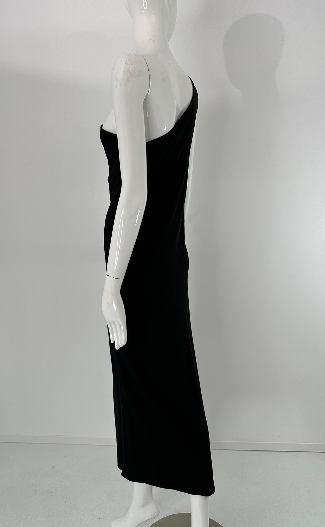 Ralph Lauren Black Label Schwarzer matter Jersey Ein-Schulter-Rüschen-Maxikleid im Angebot 6