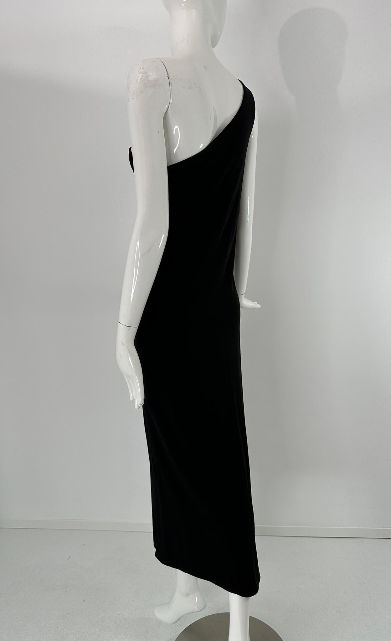 Ralph Lauren Black Label Schwarzer matter Jersey Ein-Schulter-Rüschen-Maxikleid im Angebot 7