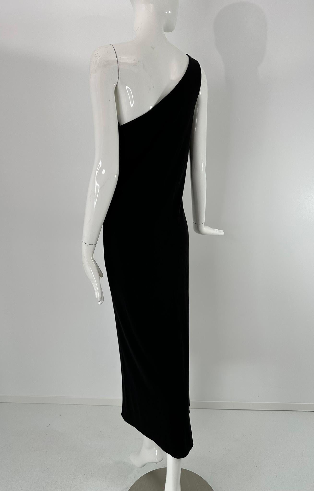 Ralph Lauren Black Label Schwarzer matter Jersey Ein-Schulter-Rüschen-Maxikleid im Angebot 8