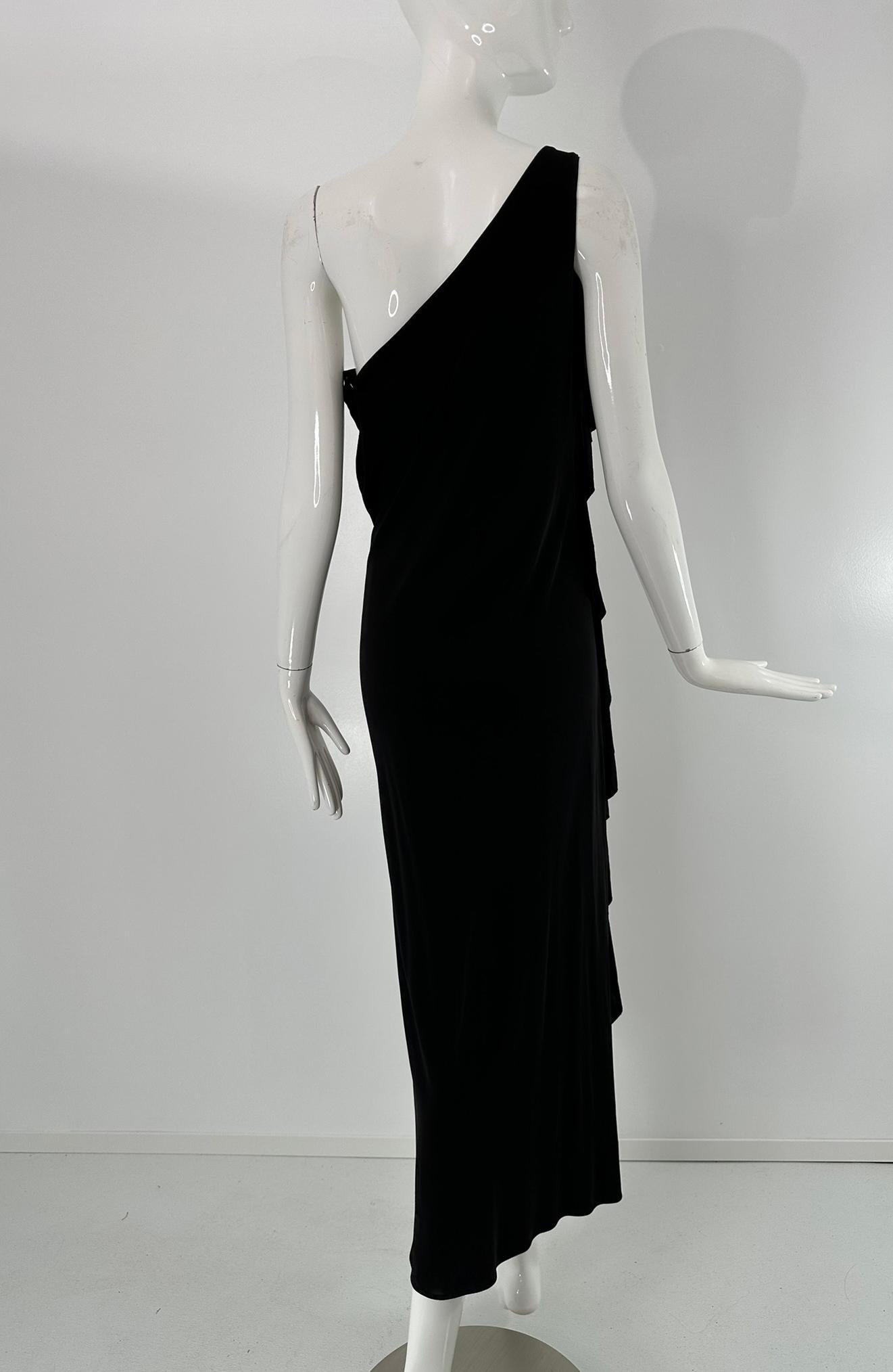 Ralph Lauren Black Label Schwarzer matter Jersey Ein-Schulter-Rüschen-Maxikleid im Angebot 9