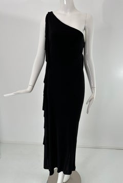 Ralph Lauren Black Label Maxivestido de un hombro con volantes laterales en jersey mate negro