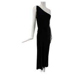 Ralph Lauren Black Label Schwarzer matter Jersey Ein-Schulter-Rüschen-Maxikleid