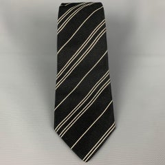RALPH LAUREN Black Label Black White Diagonal Stripe Silk Neck Tie