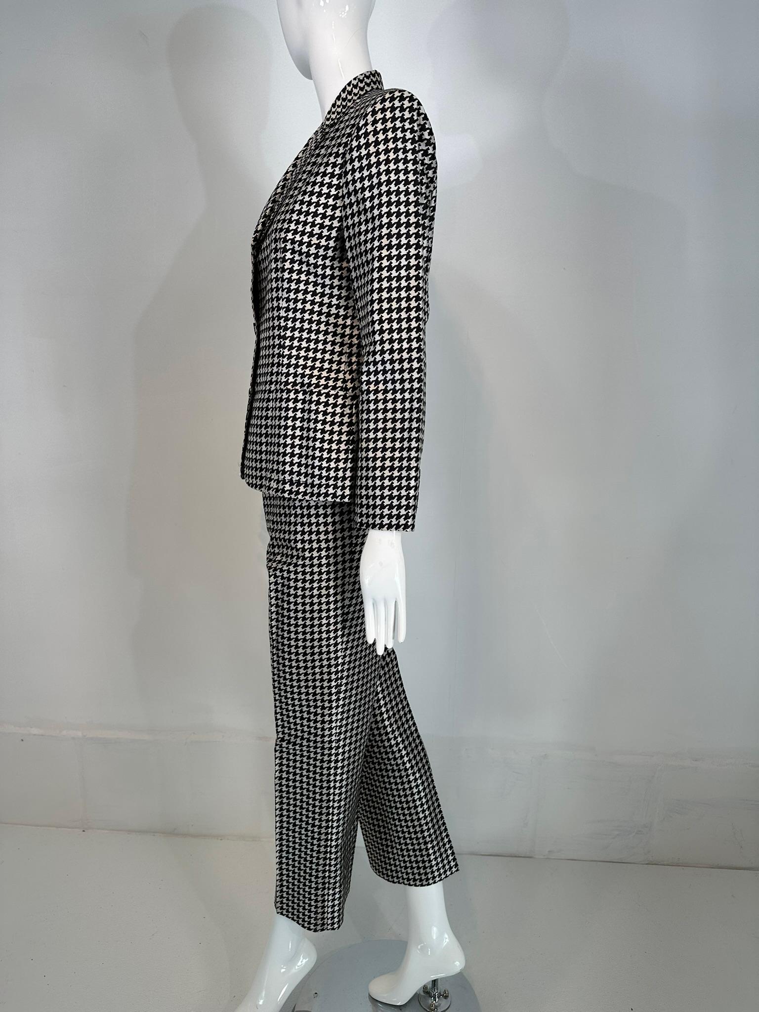 Ralph Lauren Black Label Black & White Silk Hounds Tooth Check Pant Set 10 For Sale 6