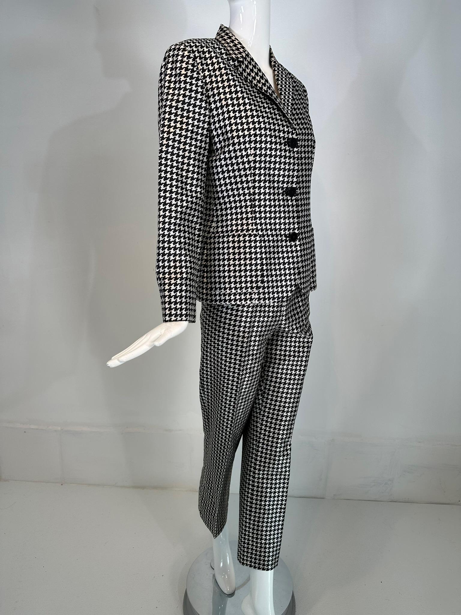 Ralph Lauren Black Label Black & White Silk Hounds Tooth Check Pant Set 10 In Good Condition For Sale In West Palm Beach, FL