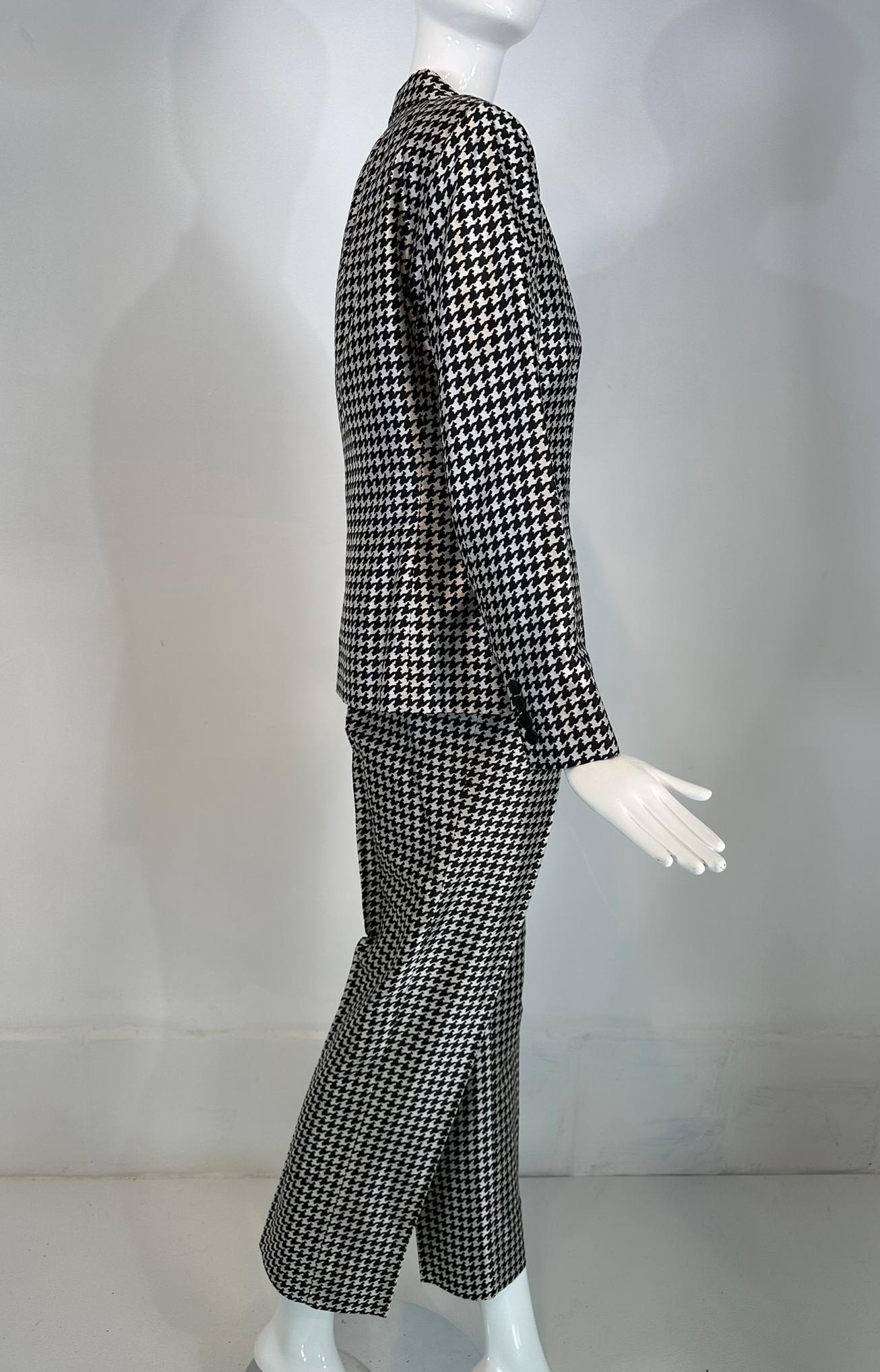 Women's Ralph Lauren Black Label Black & White Silk Hounds Tooth Check Pant Set 10 For Sale